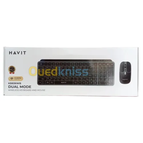 COMBO CLAVIER SOURIS HAVIT KB836W 2.4GHZ + BLUETOOTH + RECHARCHABLE