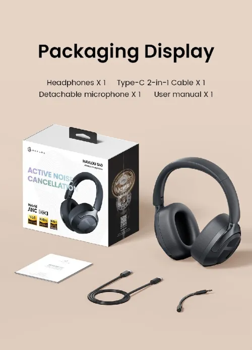HAYLOU S40 ANC Wireless Headphone 50dB Noise Canceling Hi-Res 3D Spatial Audio Earphone with LDAC Bluetooth 6.0 Over Ear Headset