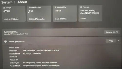 HP VICTUS 16 7-13700HX 16GB 512GB SSD RTX 4060