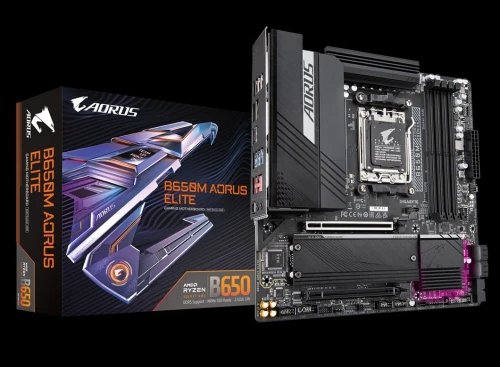 Carte Mère Gigabyte B650M AORUS Elite AX AM5 DDR5 PCIe 5.0 WiFi 6E Micro ATX Gaming Haute Performance pour AMD Ryzen 7000 8000 9000 Stable et Puissante