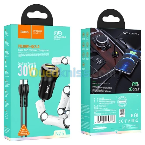 CHARGEUR AUTO HOCO NZ5  FAST CHARGE 30W TYPE C/LIGHTNING 