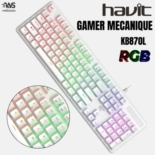 Clavier Mécanique HAVIT KB870L Gamenote Rétroéclairé LED Haute Performance Anti-Ghosting USB Clavier Gamer Compact Réactif Durable eSport