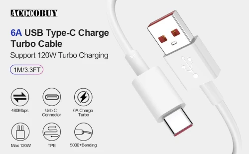 Cable Type C to USB Orange Fast 67W charge transfert rapide