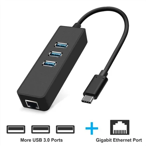 Hub USB Type C vers RJ45 Gigabit et 3 ports USB 3.0 pour PC smartphone