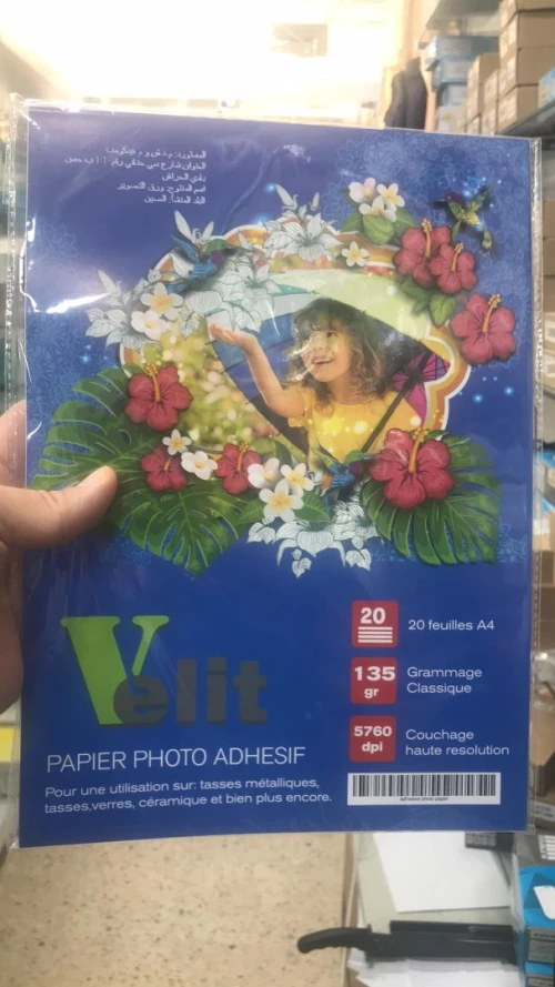 PAPIER PHOTOS AUTOCOLLANT VELIT 20 FEUILLES A4 135GR