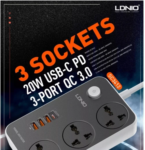 MULTIPRISE  MOBILLAND LDNIO 03 PRISE UNIVERSELLES 03 USB QC3.0 2500W SC3412