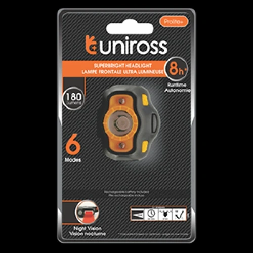 Lampe frontale Uniross Ultralight 3 modes LED USB C pour camping randonnée travail