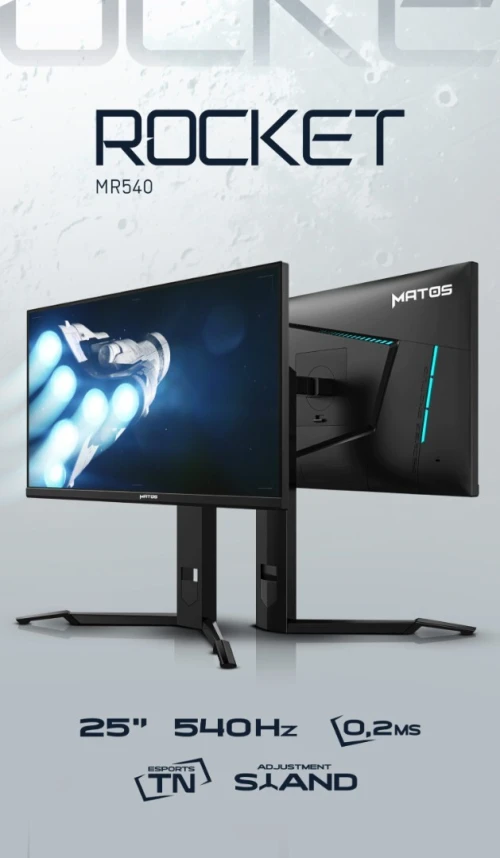 Moniteur Gaming MATOS ROCKET MR540 25 Pouces 540Hz 0.2ms HDR500 HDMI 2.1 FreeSync Premium G-Sync Compatible Écran eSport Professionnel RGB