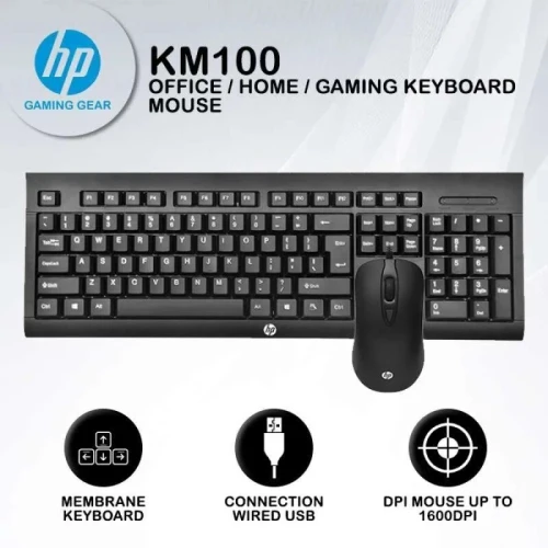 Clavier et souris USB HP originale KM100 ensemble filaire pratique pour PC bureau maison