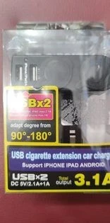 CHARGEUR AUTO USB 2* 3.1A  CHARGE RAPIDE POUR SMARTPHONE & TABLETTE
