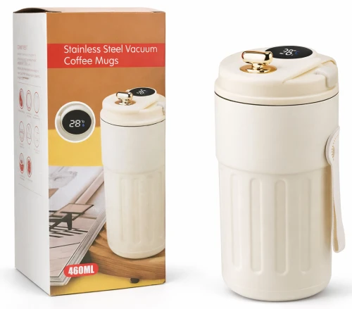 كوب قهوة ستانلس ستيل معزول بتقنية الفراغ مع شاشة حرارة Mug à café en acier inoxydable isotherme avec affichage de température - 460 ml