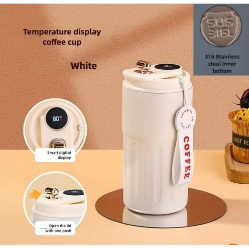 كوب قهوة ستانلس ستيل معزول بتقنية الفراغ مع شاشة حرارة Mug à café en acier inoxydable isotherme avec affichage de température - 460 ml