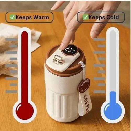 كوب قهوة ستانلس ستيل معزول بتقنية الفراغ مع شاشة حرارة Mug à café en acier inoxydable isotherme avec affichage de température - 460 ml