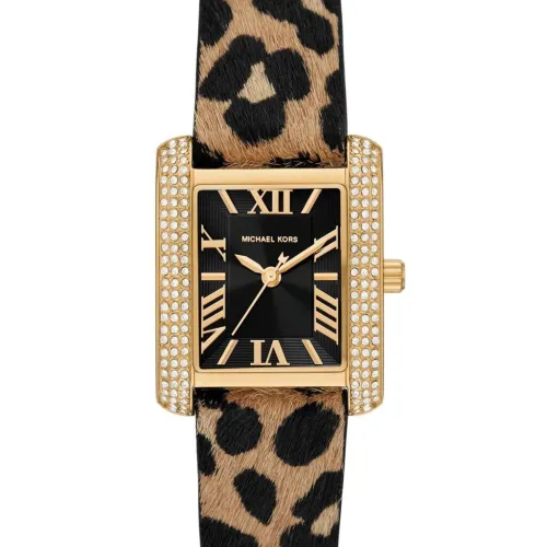 Montre à quartz Michael Kors Emery avec cadran bracelet en cuir imprimé guépard pour femme MK7387