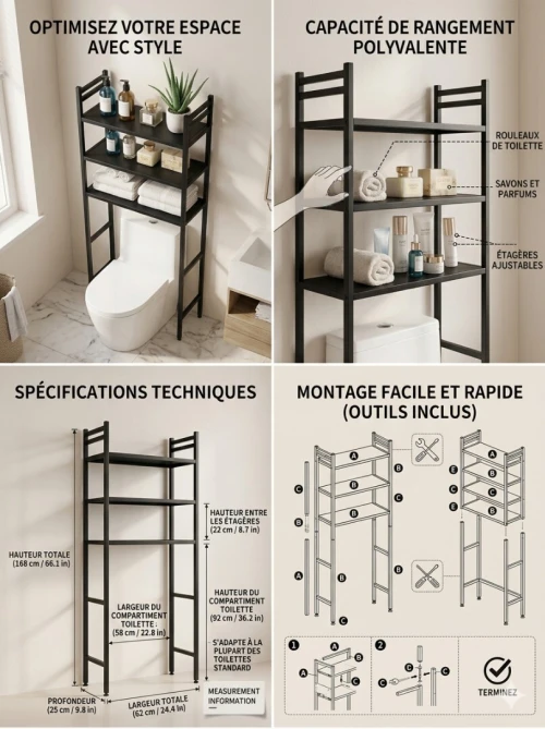 Meuble pont toilette à 3 niveaux