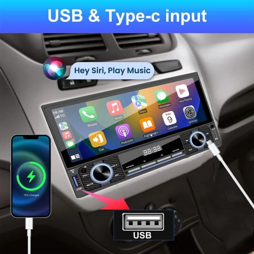 Autoradio 2-DIN avec écran tactile, USB-C,Bluetooth, Wi-Fi, CarPlay et Android Auto جهاز راديو سيارة