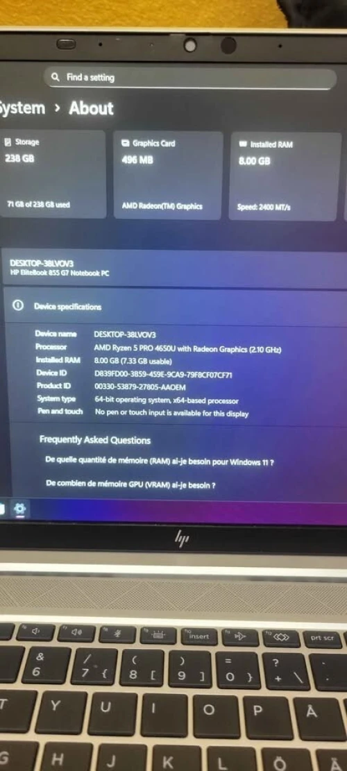 Hp EliteBook 855 G7 Ryzen 5 pro 4650U