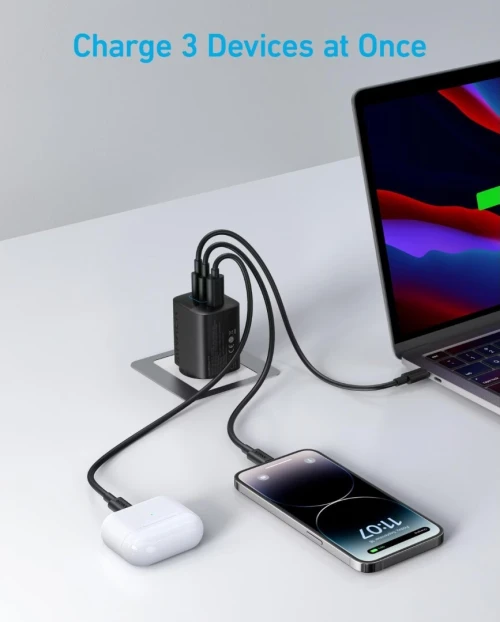 Chargeur Anker 336 67W, PowerIQ , 3 Ports (2 USB-C + 1 USB-A) Pour Smartphone, Tablette et Laptop