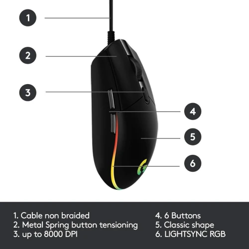 Souris Gaming Logitech G102 RVB LIGHTSYNC Optical 8000DPI
