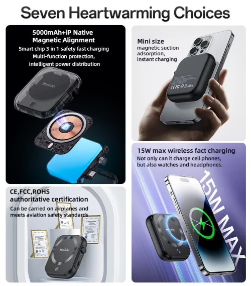 Yesido YP59 Power Bank 3 en 1 chargeur Téléphone, AirPods, Smartwatch,USB-C 20W, charge sans fil 15W