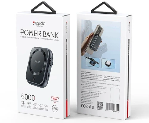 Yesido YP59 Power Bank 3 en 1 chargeur Téléphone, AirPods, Smartwatch,USB-C 20W, charge sans fil 15W