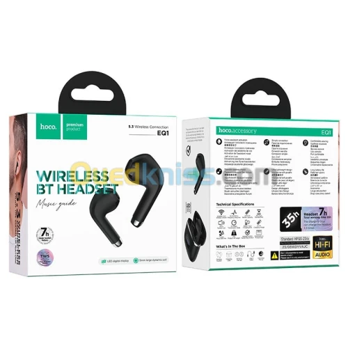 Airpods Hoco EQ1 - Ecouteurs Sans Fil Bluetooth 5.3 - 7H de Lecture Continue