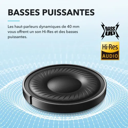Casque Anker Soundcore Q20i Bluetooth sans fil , Over Ear, 40 Heures ANC, Hi-Res Audio