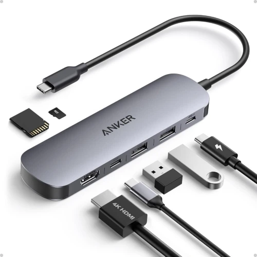 Hub Anker Nano USB-C 7 en 1, Répartiteur HDMI 4K 60 Hz, Power Delivery 100W Max, 3 Ports de Données USB A et Type C 3.0, Carte SD/TF, pour Appareils Type C