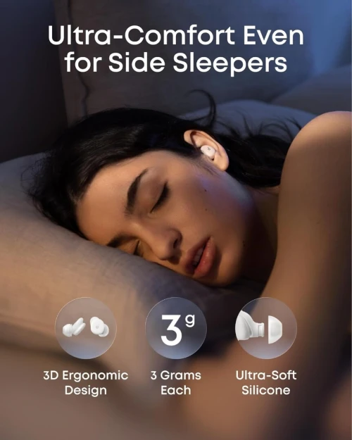 Écouteurs de Sommeil Soundcore Anker Sleep A30 , réduction Active du Bruit, système adaptatif de Suppression des ronflements, Son cérébral généré par IA, 45 h d'autonomie
