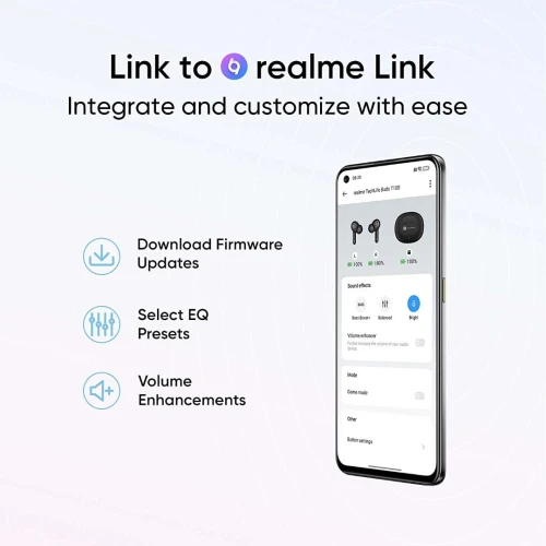 Airpods Realme Buds T100 Écouteurs TWS Bluetooth 5.3, 400mAh/40mAh, IPX5