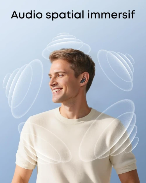 Airpods Soundcore Anker Liberty Buds , Semi Intra Auriculaires, ailettes Amovibles, Annulation de Bruit adaptative en Temps réel, Charge Rapide, Bluetooth sans Fil, Traduction, 30h d'autonomie