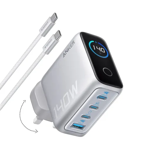 Chargeur Anker Zolo 140W, 4 ports, PD 3.1 avec câble USB-C Avec Smart Display