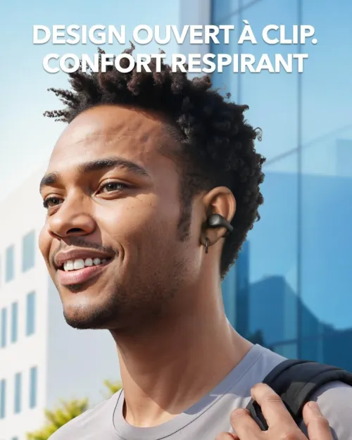 Ecouteurs Soundcore Anker C40i ,Ear Clip Ouverts Flexible, Commandes Boutons, Confort léger