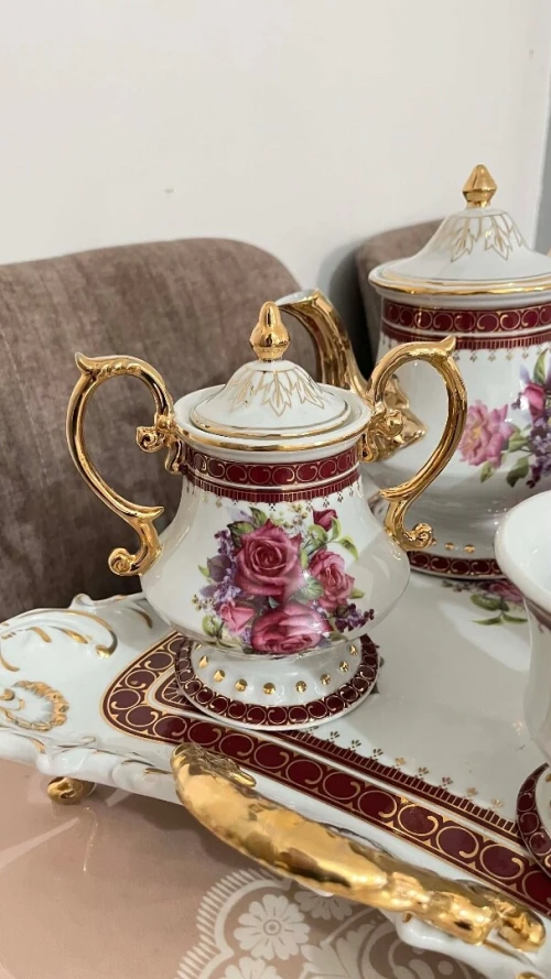 طقم (سرفيس) قهوة وشاي فاخر مطلي بالذهب شغل يدوي Hand Made
