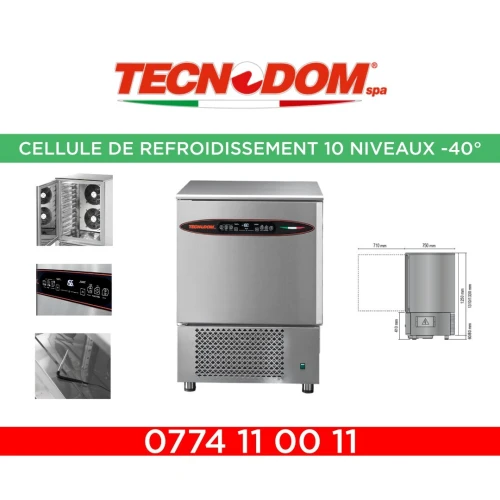 CELLULE DE REFROIDISSEMENT 10 NIVEAUX (-40) TECNODOM (Version Tactile) GN 1/1 - État Neuf - ITALY ( Surgélateur, Abbatteur de Température)