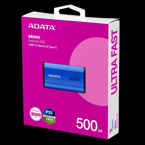 DISQUE DUR EXTERNE 500GB ADATA SSD SE880 USB 3.2 TYPE-C GEN2 X 2 2000 MB/S FOR PS5/XBOX SERIES X