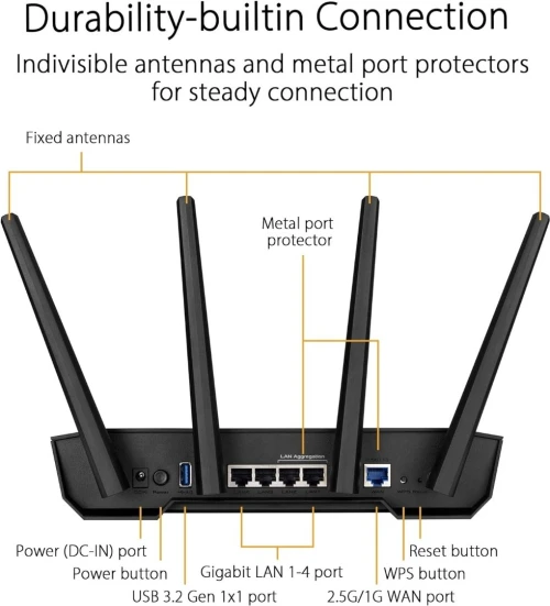 ASUS TUF-AX3000 V2 Router Gaming AX3000 Wi-Fi 6 + Routeur Pour BOX Fibre Optique FTTH Haut De Gamme