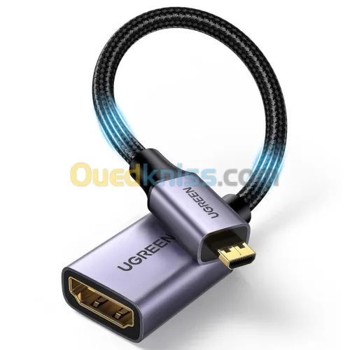 UGREEN Adaptateur Micro HDMI Mâle vers HDMI Femelle 4K 60Hz  Nylon Tressé Supporte 3D Ethernet  25CM