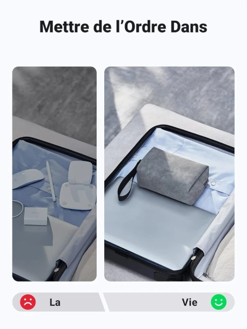 UGREEN Sac Rangement Accessoires Électroniques MacBook Étanche Câbles Organisateur Pochette Léger pour Câbles, Chargeur, Écouteur, Disque Dur, Switch, Mp4, Batterie Externe, Cartes Mémoires, Clé USB