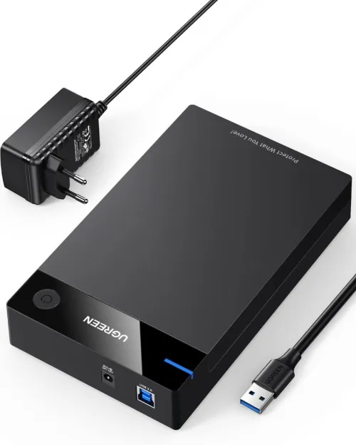 UGREEN Boîtier Disque Dur 3,5 Pouces Externe Adaptateur USB 3.0 vers SATA Disque Dur 3,5 2,5 Pouces HDD SSD Supporte UASP 5Gbps, Alimentation Supplémentaire 12 V 2 A Inclus
