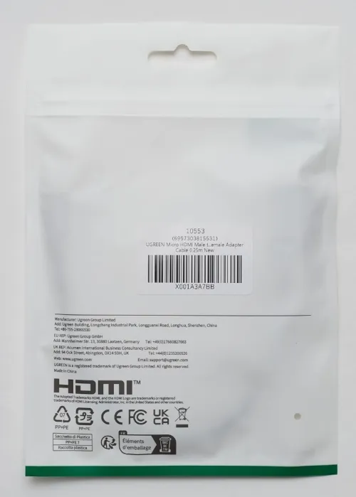 UGREEN Adaptateur Micro HDMI Mâle vers HDMI Femelle 4K 60Hz  Nylon Tressé Supporte 3D Ethernet  25CM