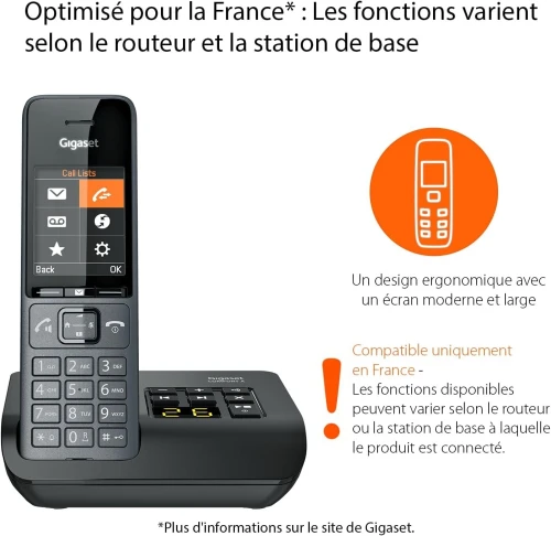 Gigaset Comfort 520A - Téléphone DECT sans Fil avec répondeur - Design élégant - Blocage d'appels - 200 Contacts [Version française]