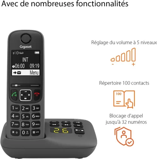 Gigaset A695A Duo - 2 téléphones DECT sans fil avec répondeur - écran à haut contraste - excellente qualité audio - profils sonores réglables - fonction mains libres, protection des appels, gris