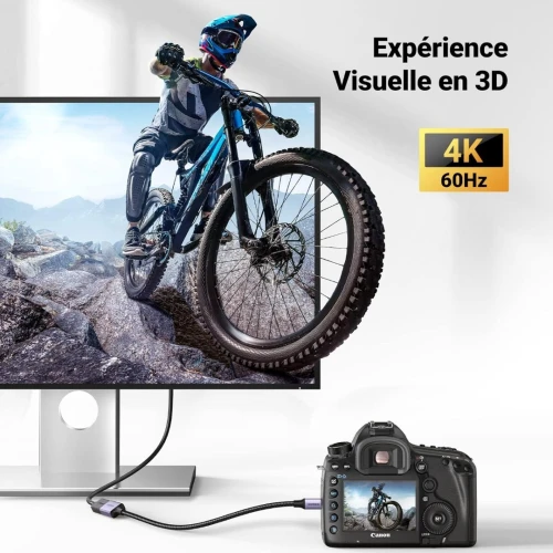 UGREEN Adaptateur Micro HDMI Mâle vers HDMI Femelle 4K 60Hz  Nylon Tressé Supporte 3D Ethernet  25CM