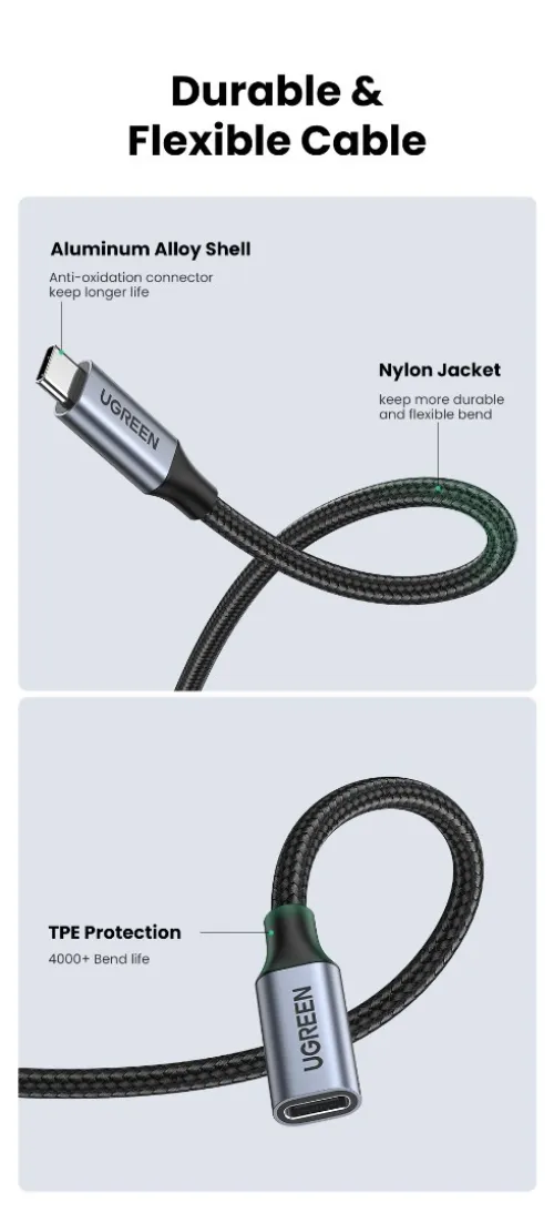 Ugreen Câble extension USB Type C 3.1 Gen2 mâle à femelle , 4K, 100 W, 1 mètre 