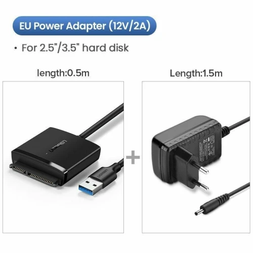 Ugreen  Convertisseur USB 3.0 vers disque dur SATA avec Alimentation 12V - 2A
