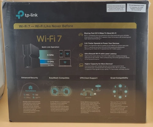 TP-Link Archer BE550 Routeur WiFi 7 BE9300Mbps Canaux 320 MHz, Bande 6GHz + 5 Ports 2.5G Mesh + VPN