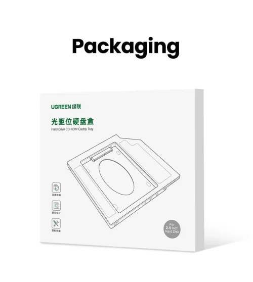 UGREEN Adaptateur de Caddy baie optique DVD-ROM Disque Dur 9.5 mm SATA pour Ordinateurs Portables