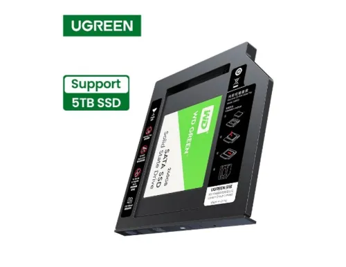 UGREEN Adaptateur de Caddy baie optique DVD-ROM Disque Dur 9.5 mm SATA pour Ordinateurs Portables