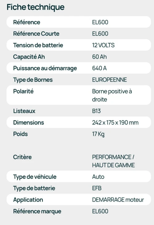 BATTERIE EFB 60AH 640A(EN)